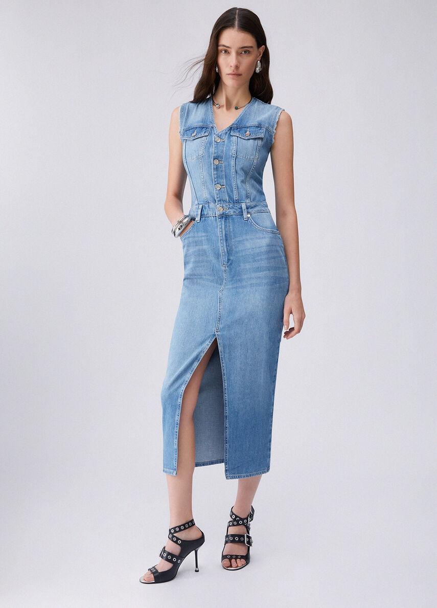 Abito lungo in denim UA6123D0309 79021 LIU JO BLUE DENIM 