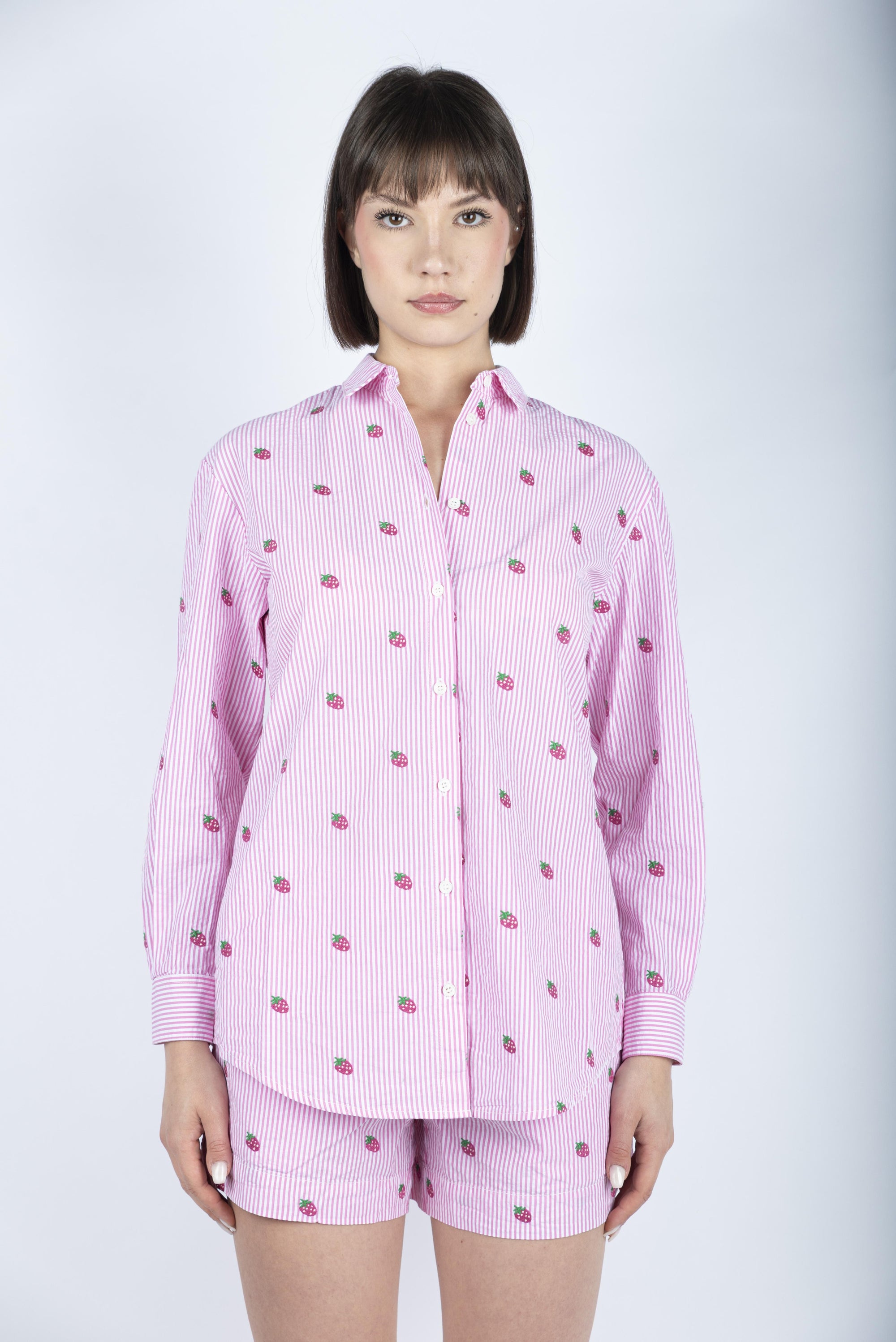 Camicia da donna over Brigitte in cotone a righe rosa BRIG001 01430H MC2 SAINT BARTH 