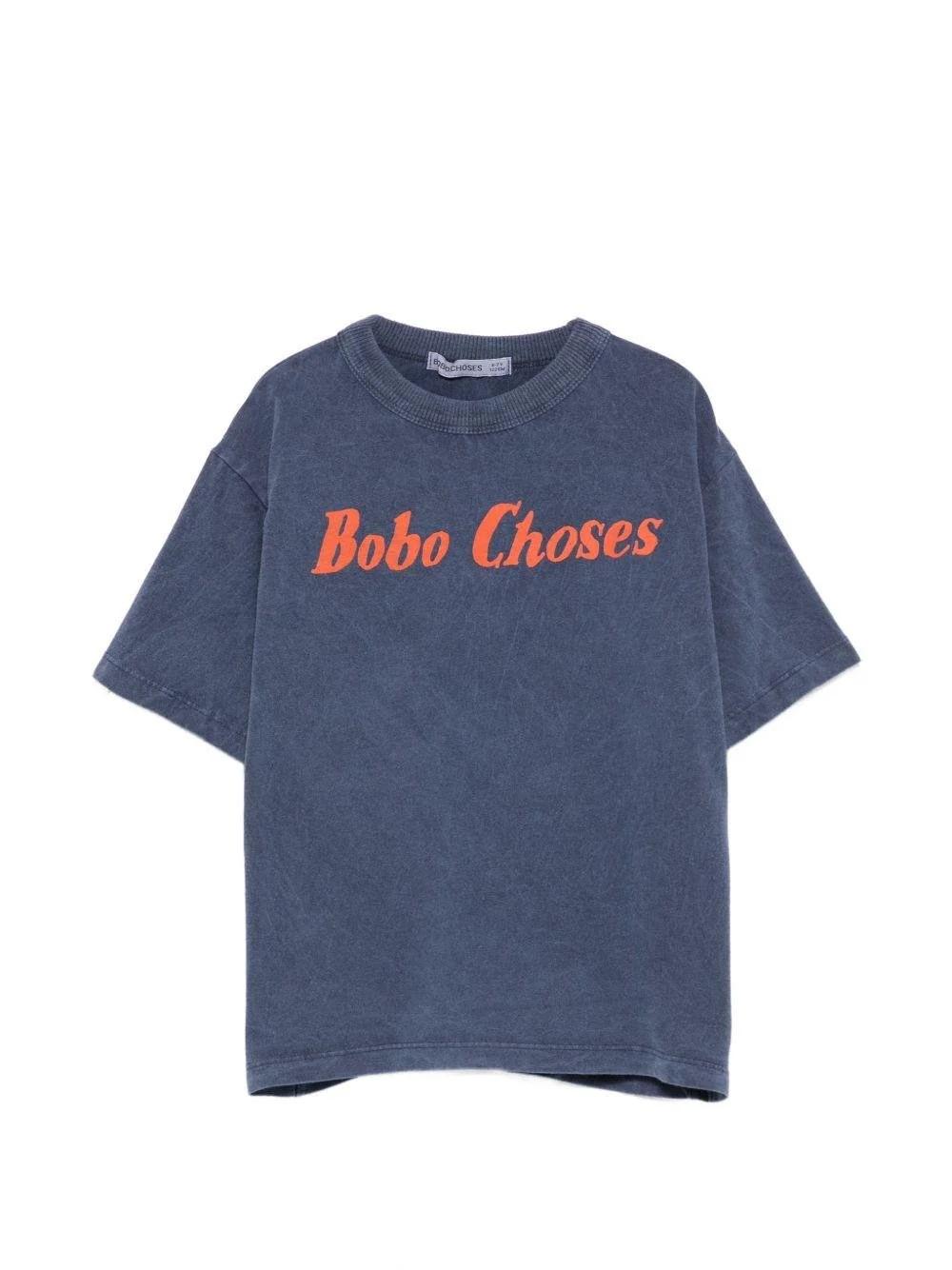 T-shirt blu con scritta logo sul davanti B126AC014 411 BOBO CHOSES 