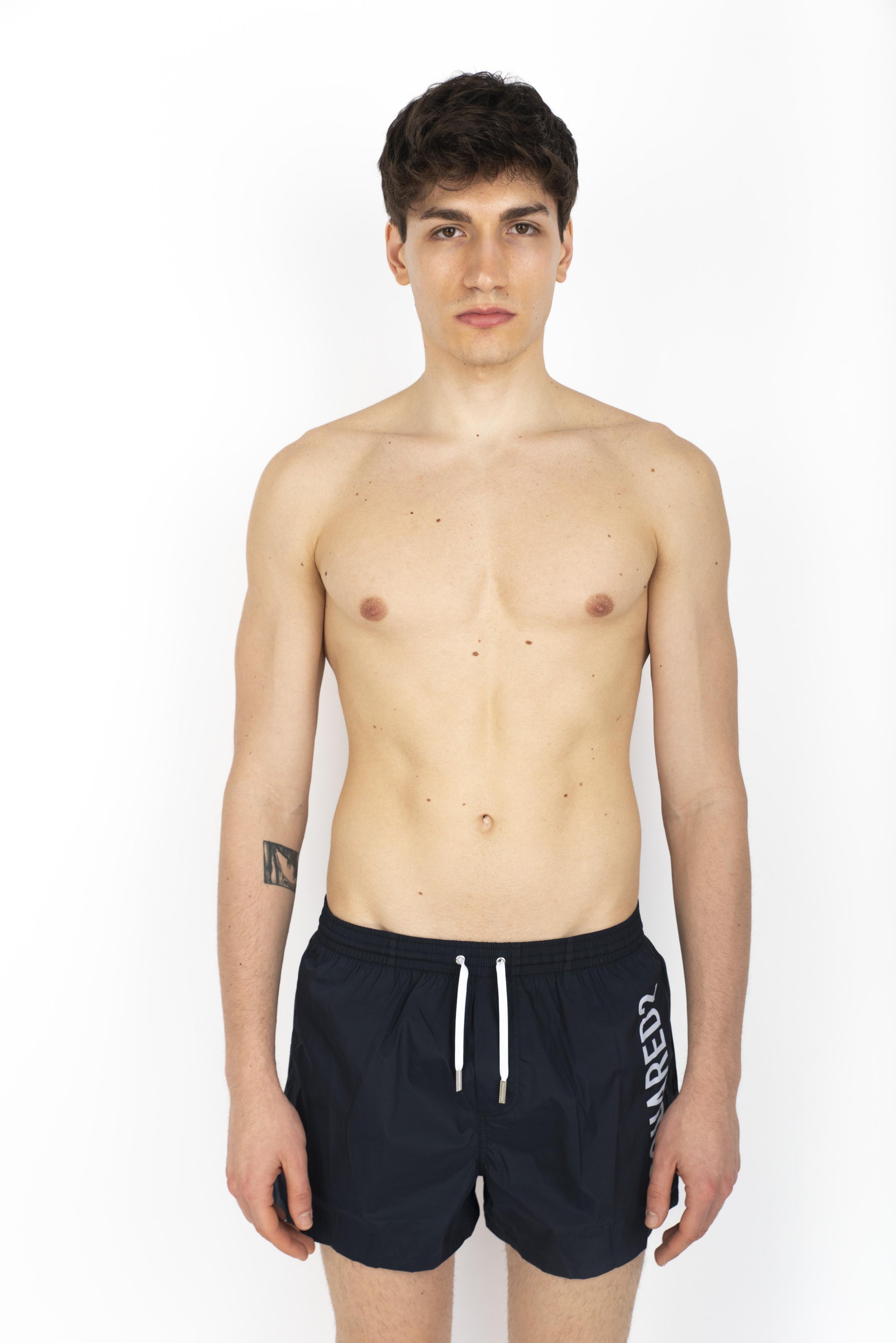 Swim boxer midi blu con side logo bianco  D7B646000 417 DSQUARED BEACHWEAR 