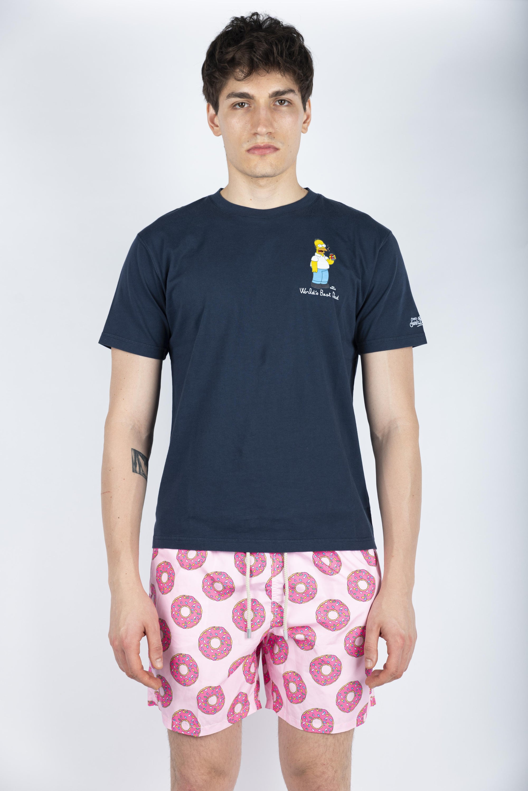 T-shirt in cotone con ricamo World's Best Dad Homer Simpson navy Special Edition TSHM001 02610H MC2 SAINT BARTH 