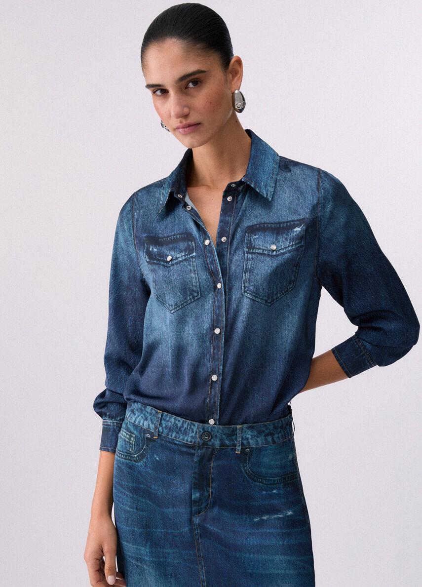 Camicia con stampa digitale UA6239T376A 79042 LIU JO BLUE DENIM 