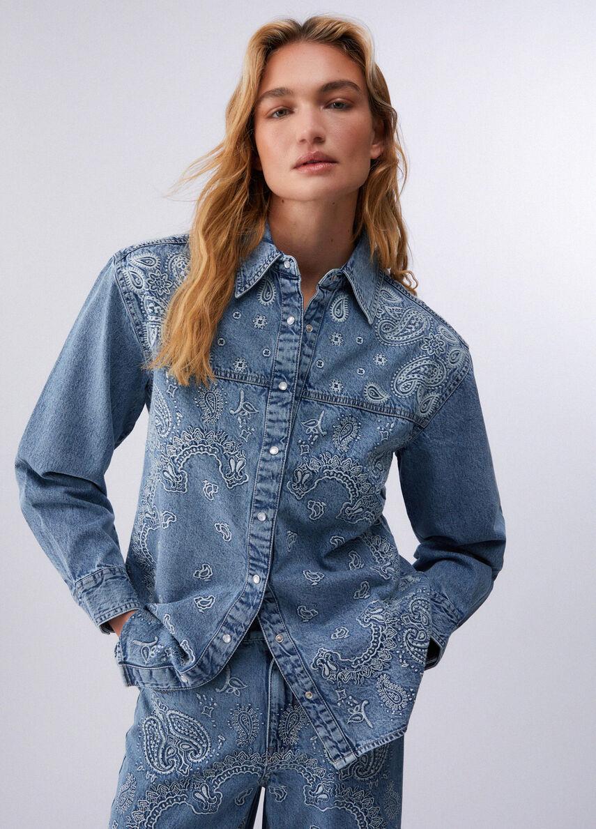 Camicia in denim con ricami UA6145D0313 79016 LIU JO BLUE DENIM 