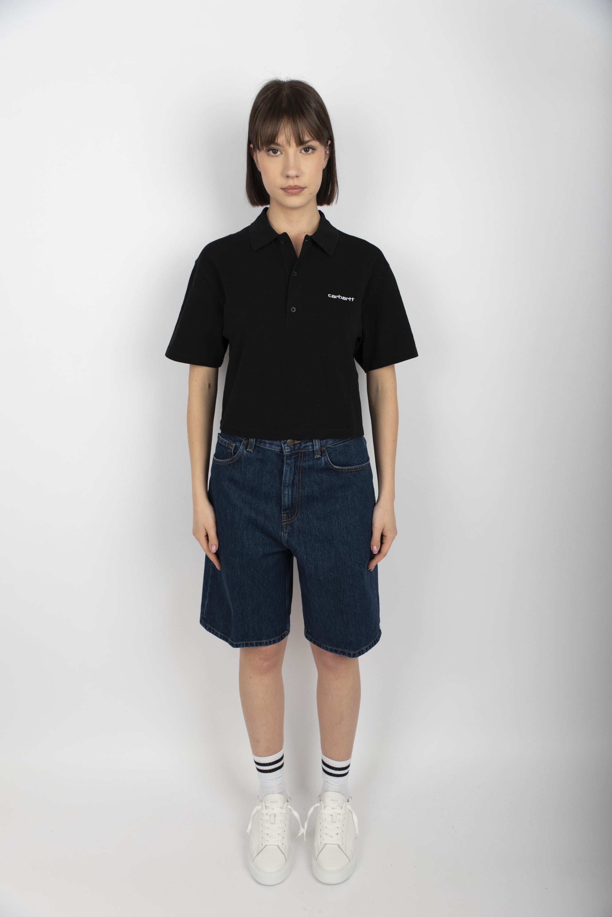 Women's S/S Script Polo T-Shirt black I034553 89XX CARHARTT WIP 