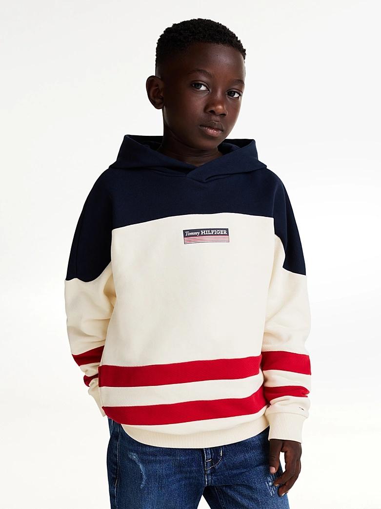 Felpa color block con righe e cappuccio KB0KB09584T AEF TOMMY HILFIGER 