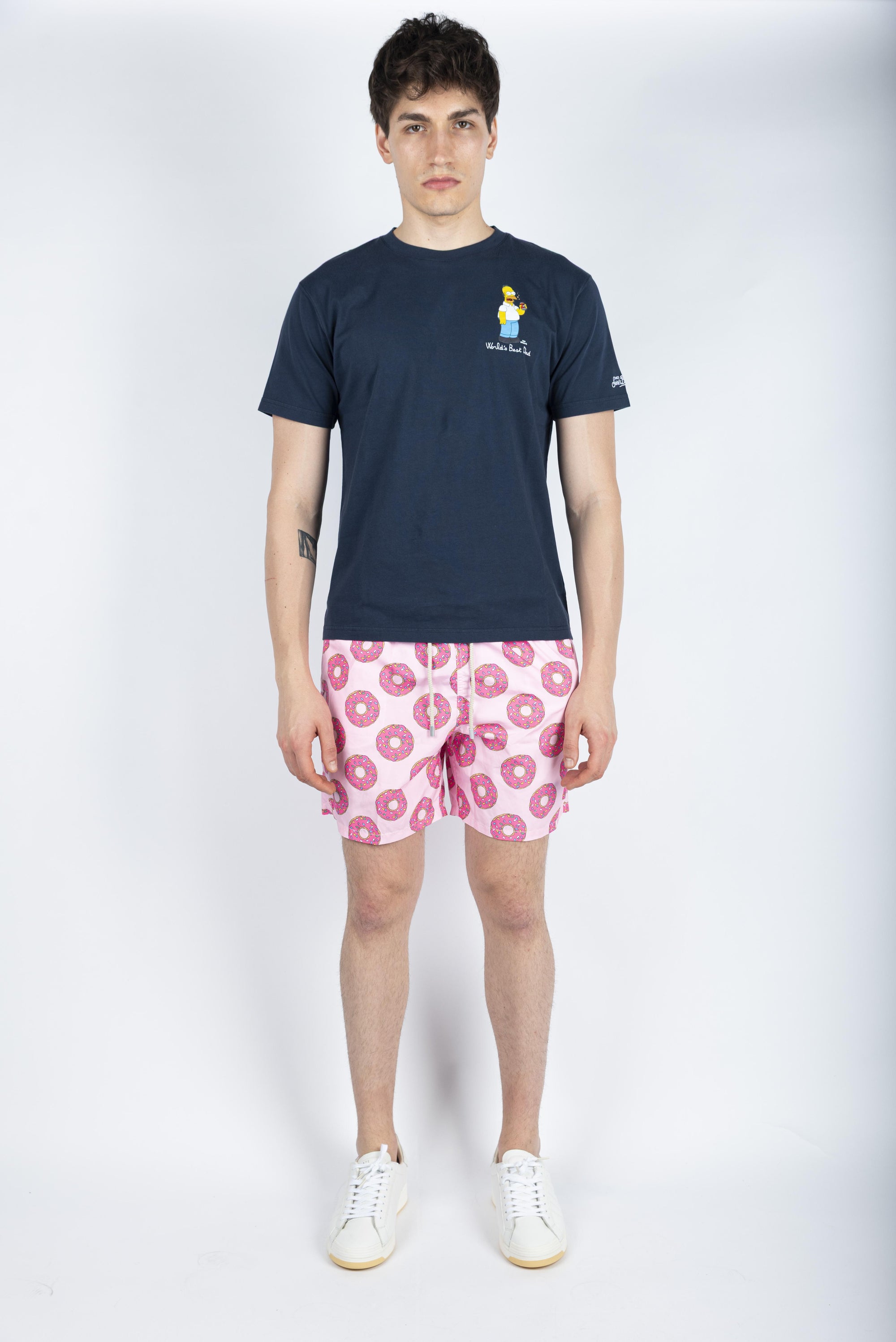 T-shirt in cotone con ricamo World's Best Dad Homer Simpson navy Special Edition TSHM001 02610H MC2 SAINT BARTH 