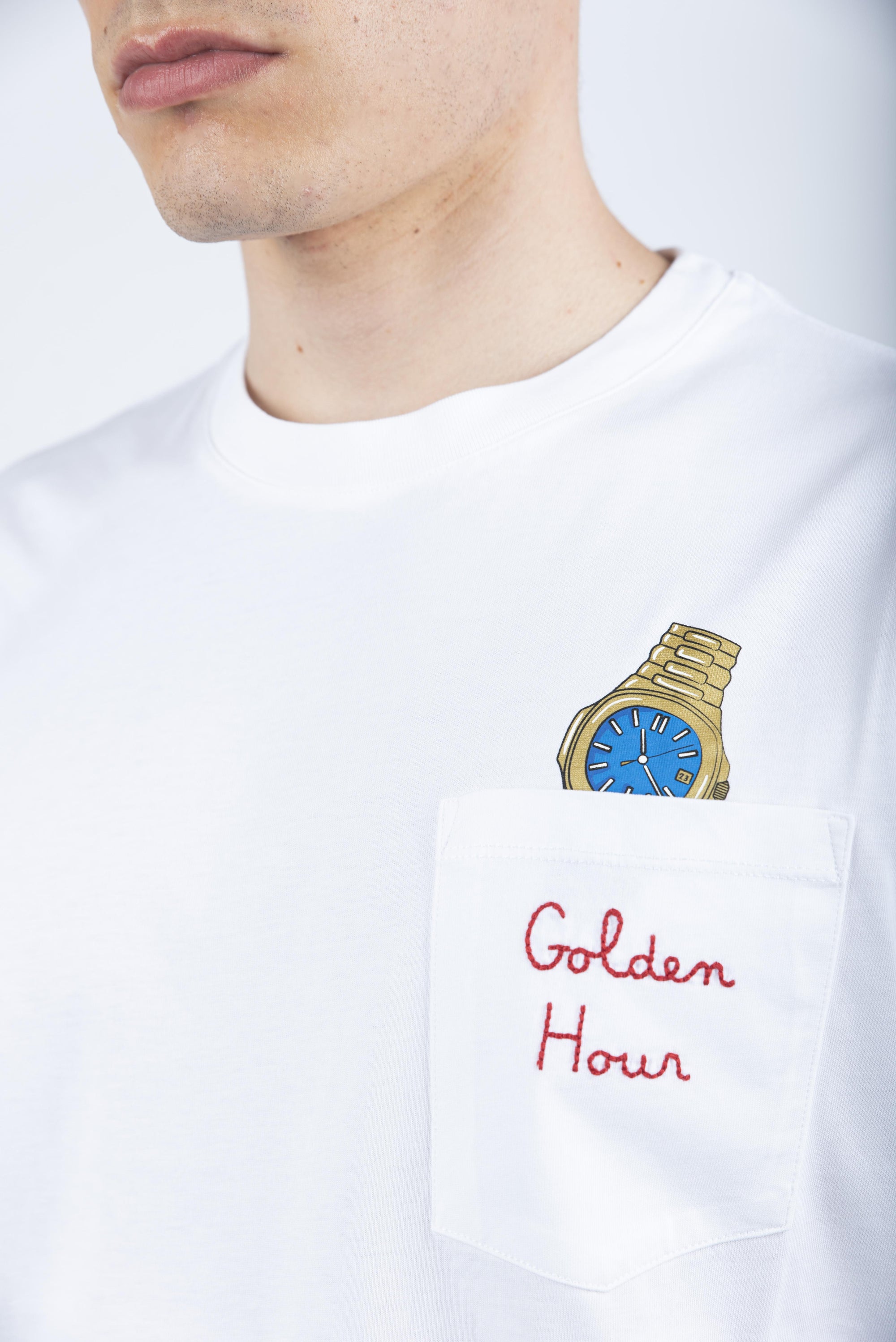 T-shirt in cotone Austin con ricamo e stampa orologio AUS0001 02516H MC2 SAINT BARTH 