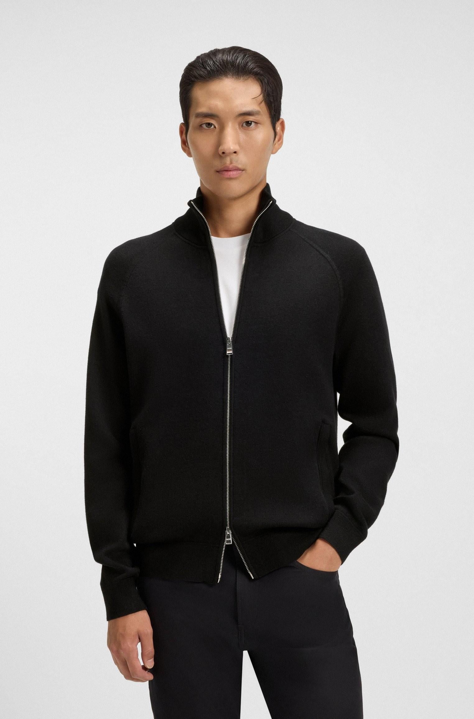 Cardigan in cotone e lana vergine con zip 50543150 001 BOSS 