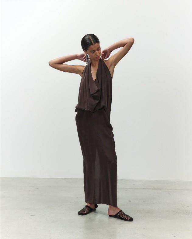 Abito seta mano sale halter 116330 CHOCO ALYSI CHOCOLAT 