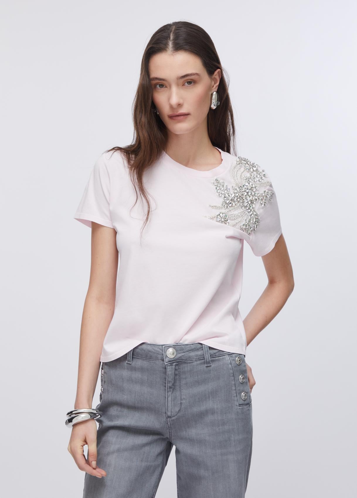 T-shirt con ricamo gioiello CA6010J3868 P9749 LIU JO BLACK 
