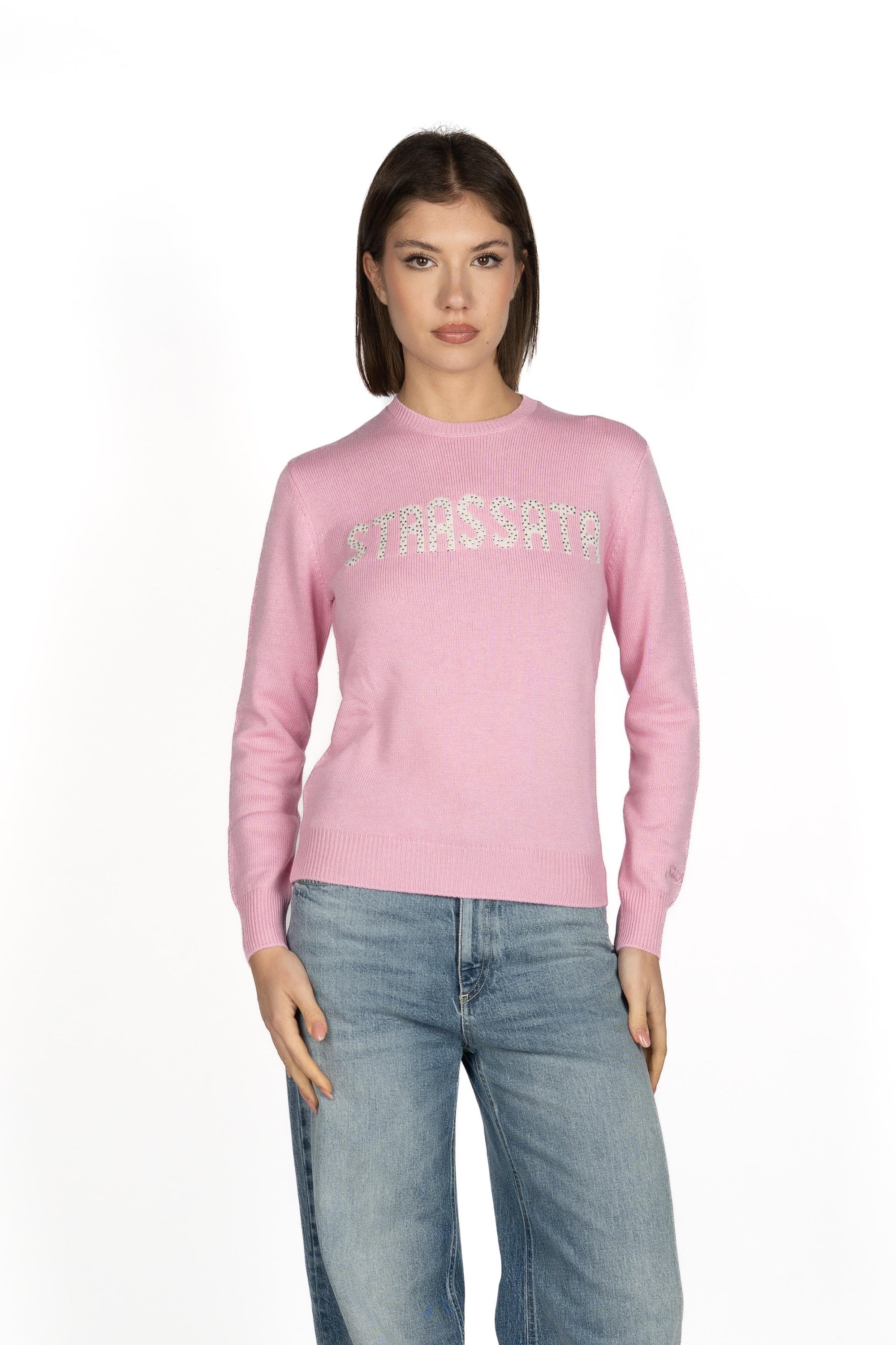 Maglione New Queen con applicazione in strass Strassata QUE0010 01910I MC2 SAINT BARTH 