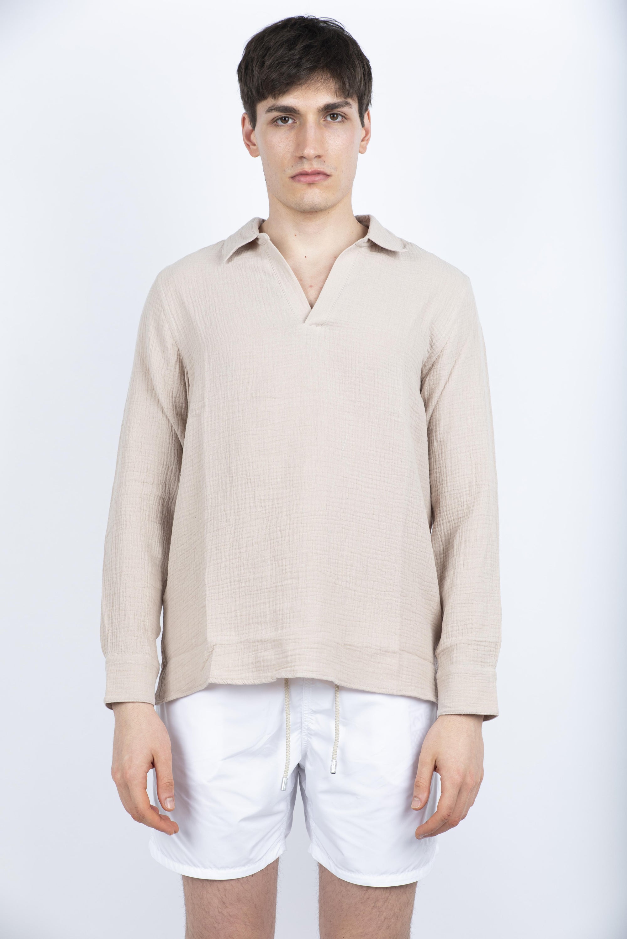 Polo Ventotene in garza di cotone beige VNT0001 02345H MC2 SAINT BARTH 