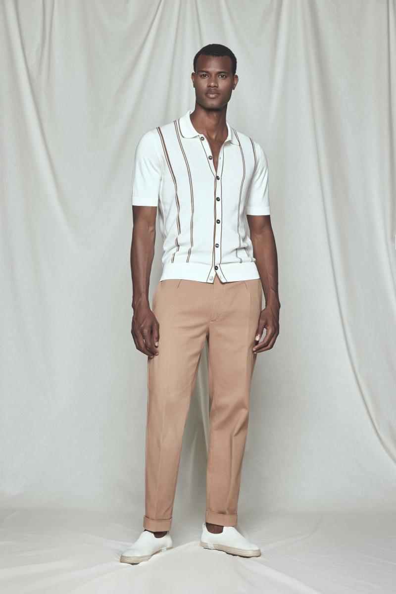 Camicia in maglia a righe cotone organico bianco marrone 59135/18041 005 GRAN SASSO 