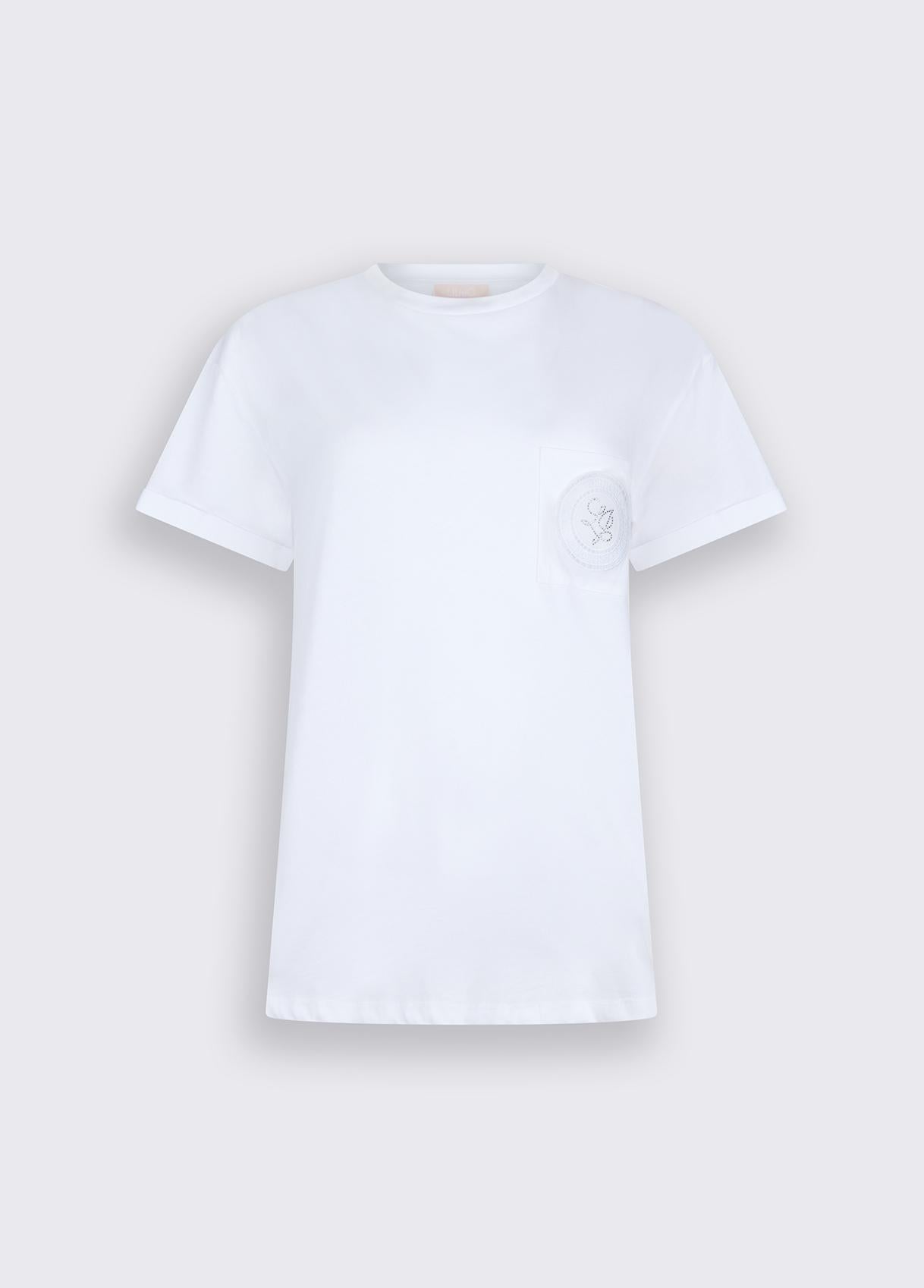 T-shirt con tasca gioiello WA6372JS923 P9333 LIU JO WHITE1 