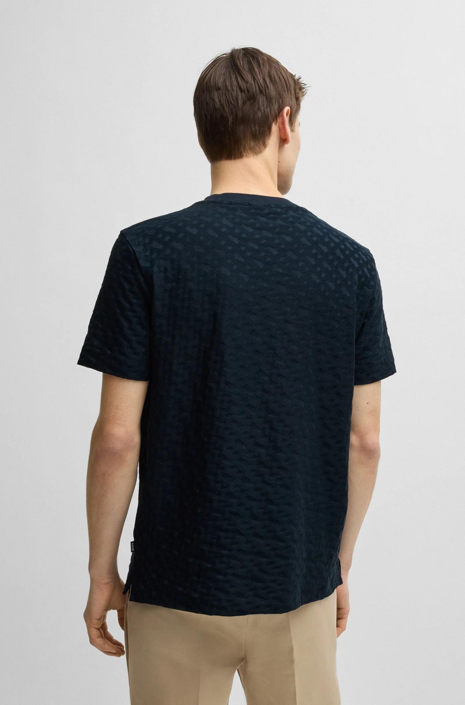 T-shirt in cotone mercerizzato con monogrammi jacquard 50537131 404 BOSS 