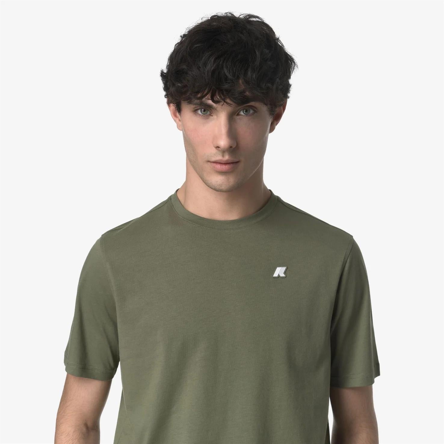 T-Shirt in Cotone Slim Fit Uomo Verde Lichene K7125UW V15 K-WAY 