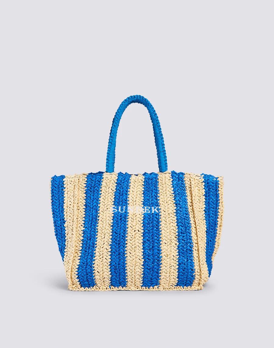 Chou borsa in paper straw con logo blu AW741ABPA100 00100 SUNDEK 
