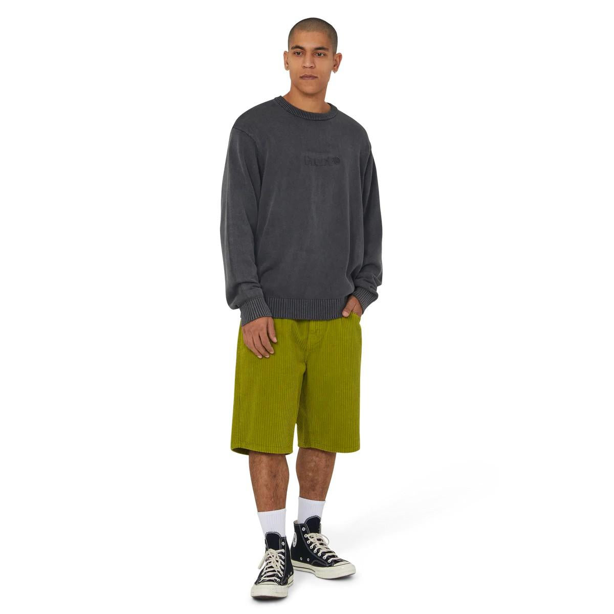 Pacific wash embossed crewneck sweate KN00581 BLACK HUF 