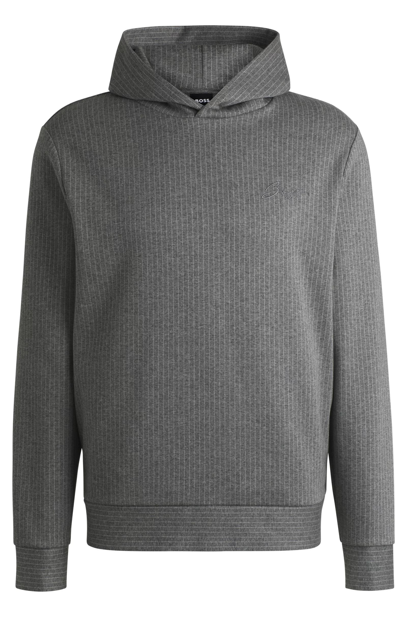Felpa con cappuccio regular fit in misto cotone gessato 50531324 030 BOSS 