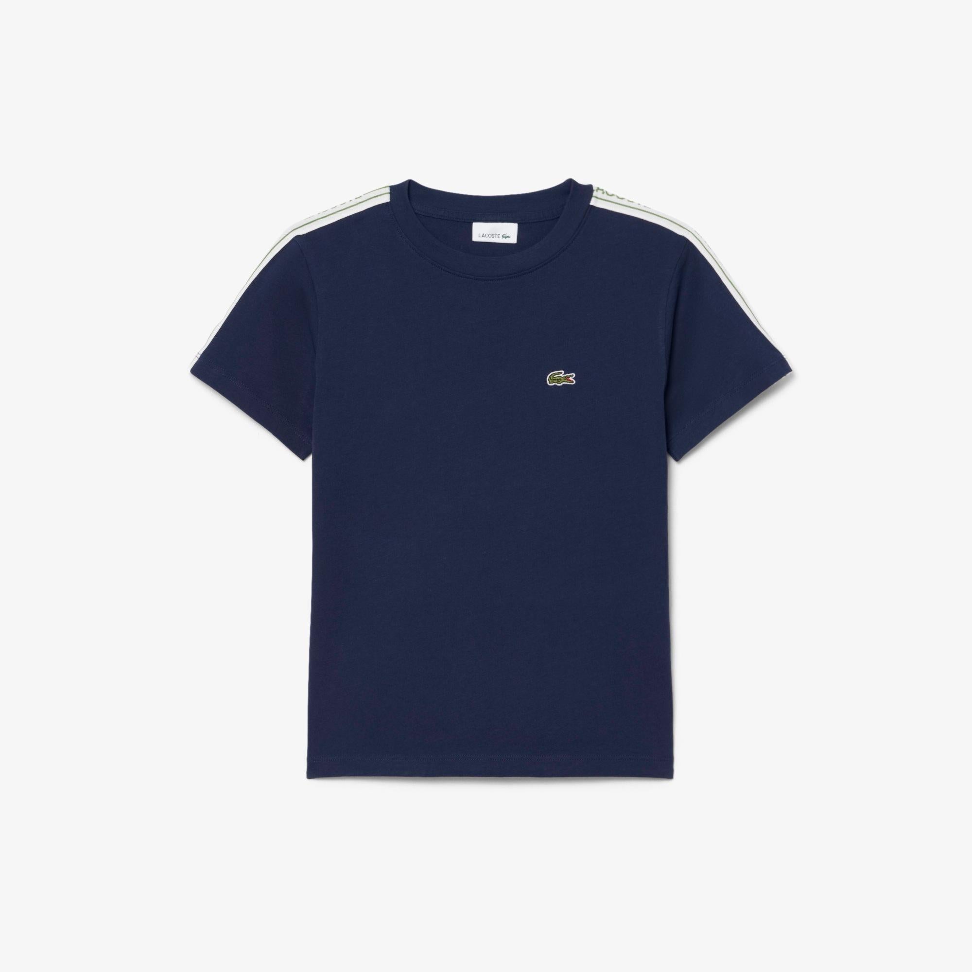 T-shirt in cotone con striscia e logo 947575 UGW LACOSTE 