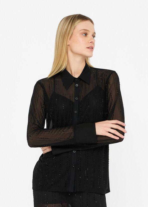 Camicia in tulle con strass CF5056J4966 22222 LIU JO BLACK 