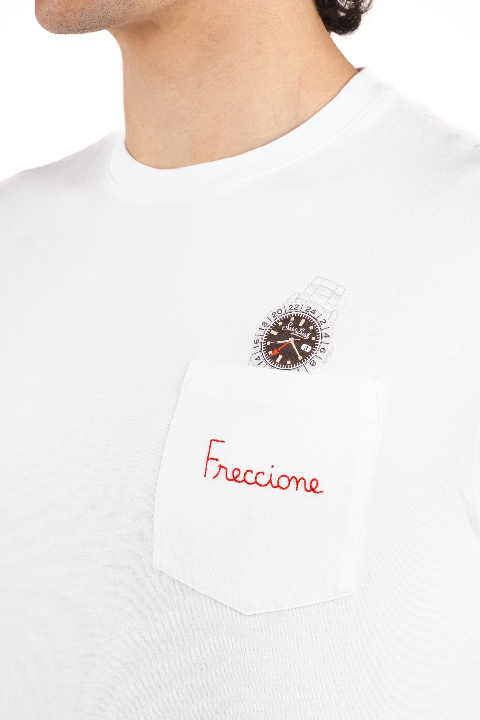 T-shirt Austin bianca con orologio e ricamo Freccione AUS0001 04342L MC2 SAINT BARTH 