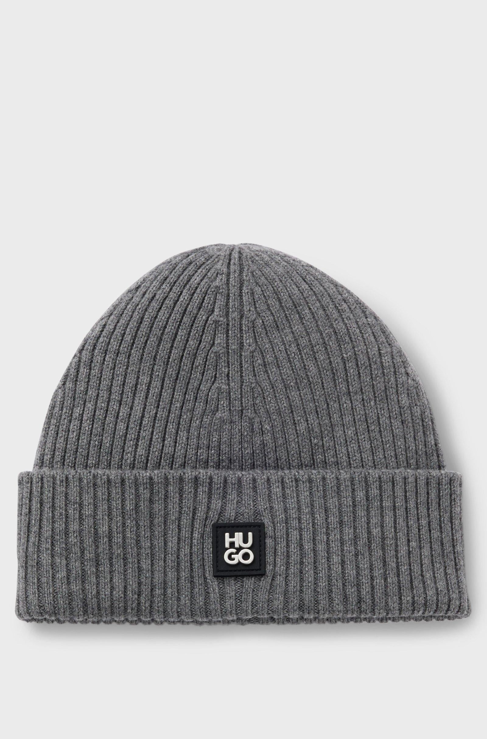 Berretto in lana vergine con targhetta con logo scomposto 50527250 034 HUGO 