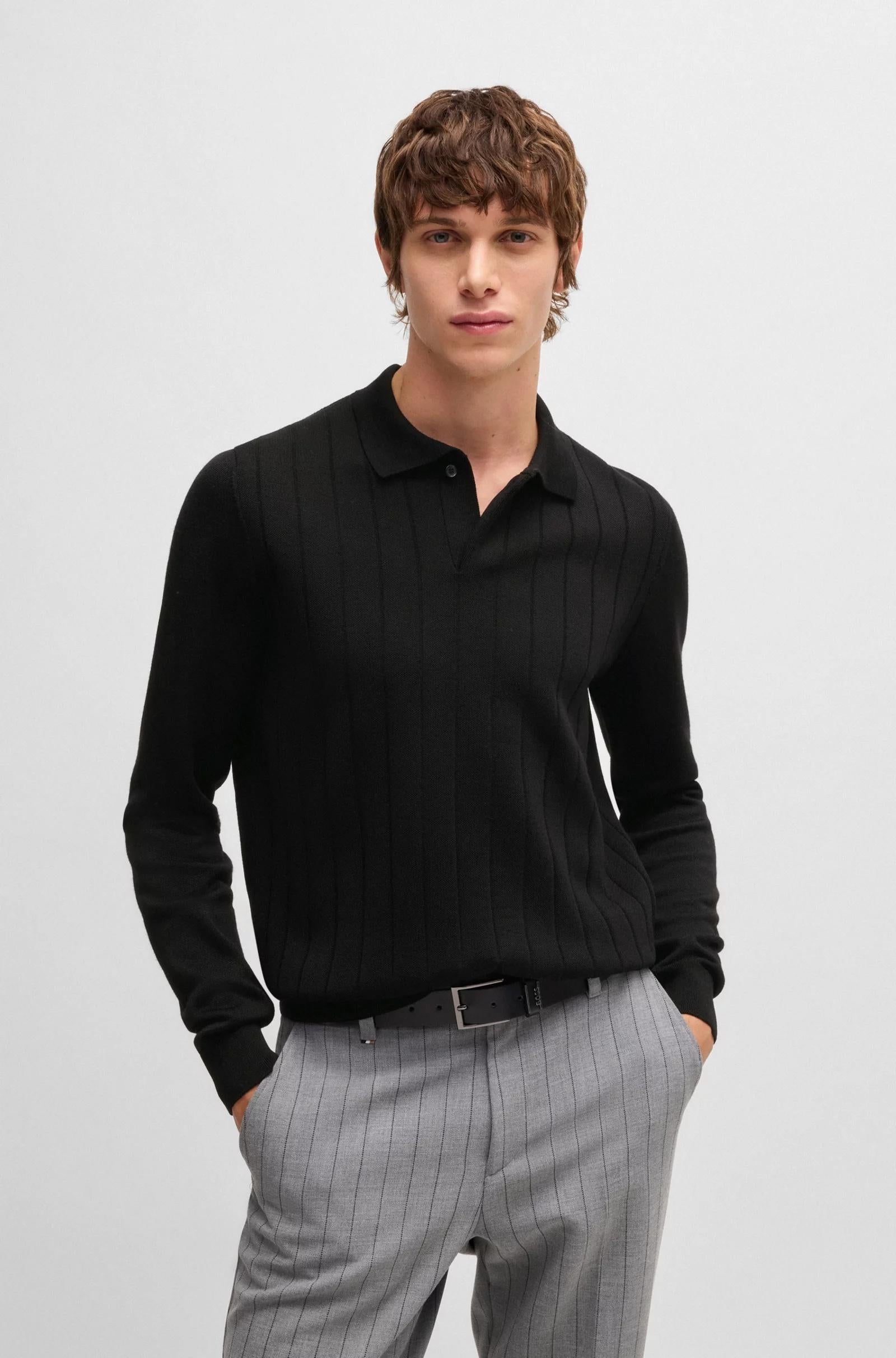 Polo in lana con righe lavorate a maglia 50531163 001 BOSS 
