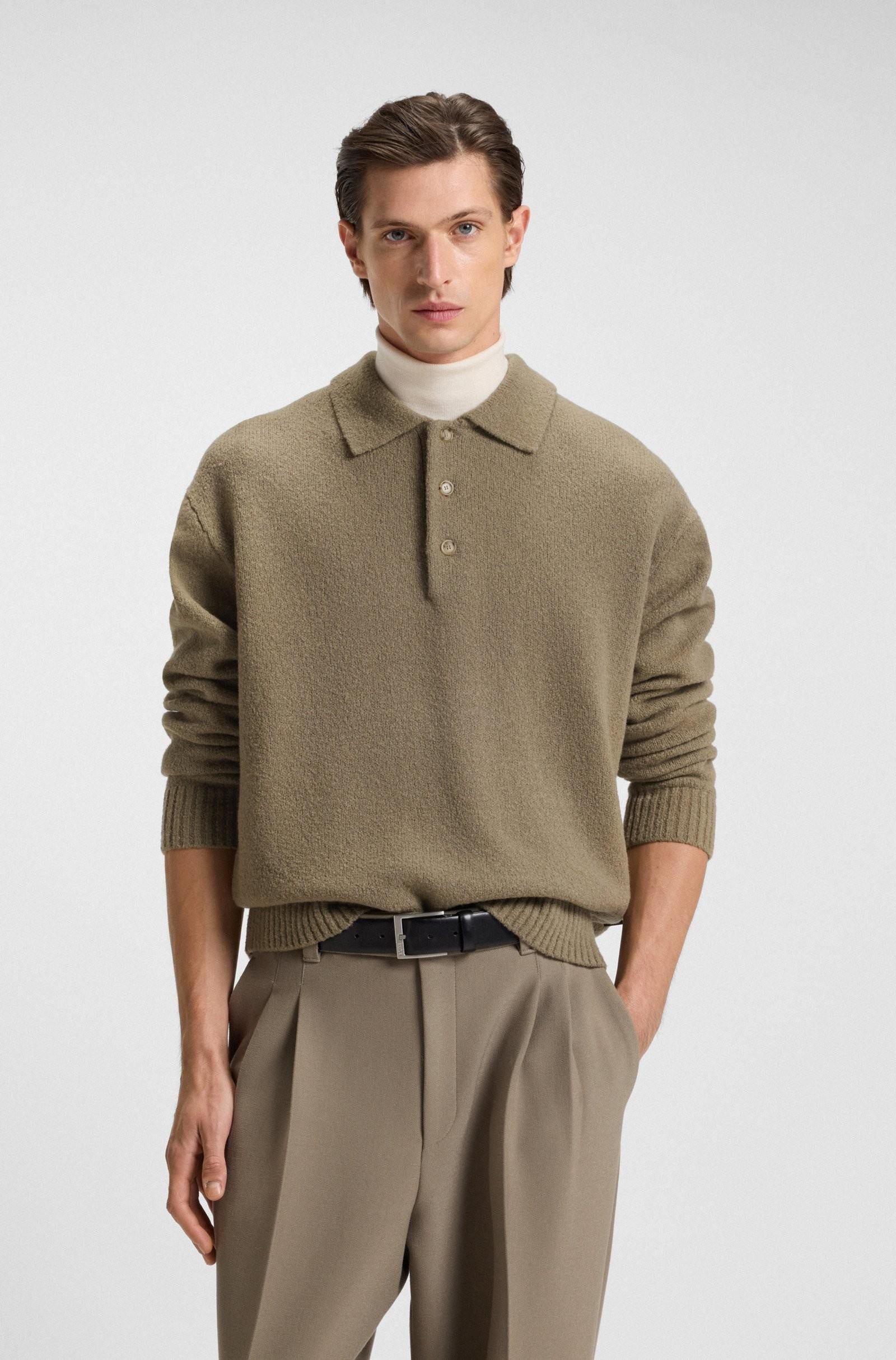 Maglione in lana vergine con colletto polo 50549990 245 BOSS 