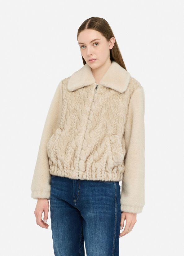 Bomber in teddy con trecce MF5094E1044 W9868 LIU JO WHITE2 