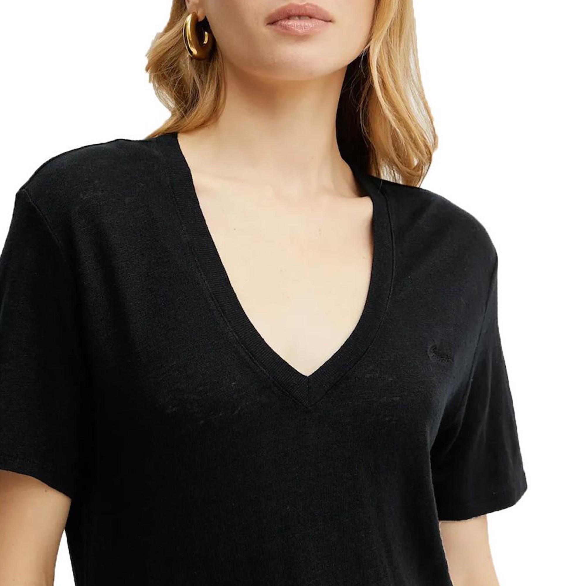 T-shirt a scollo a V in lino leggero 50538645 001 BOSS 