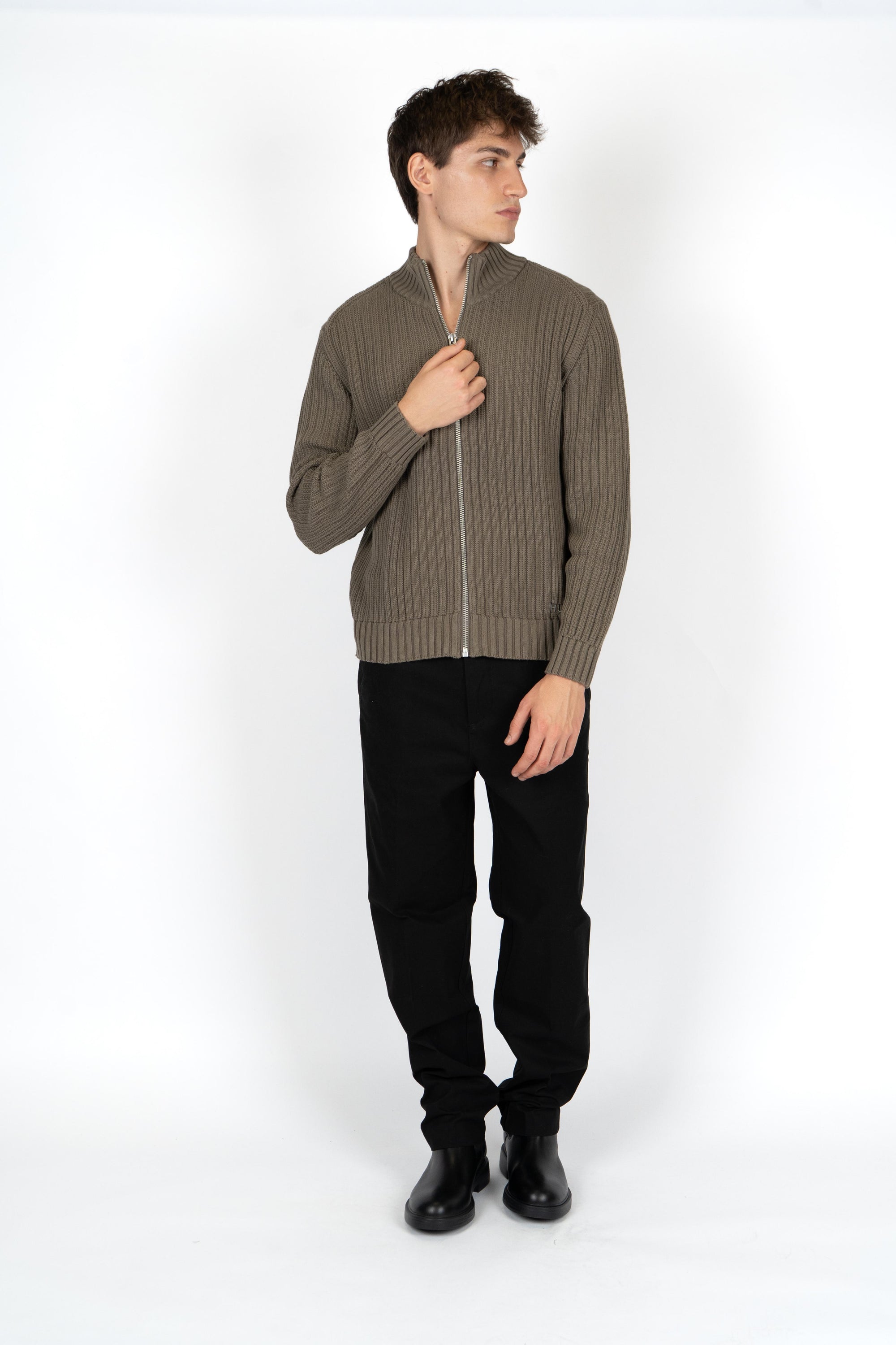 Maglione a coste con zip 50546980 032 HUGO 
