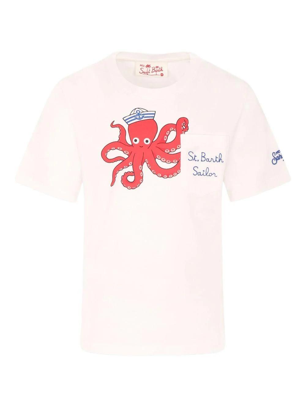 T-shirt Eddy in cotone con stampa polpo e ricamo St. Barth Sailor EDD0001 01947L MC2 SAINT BARTH 