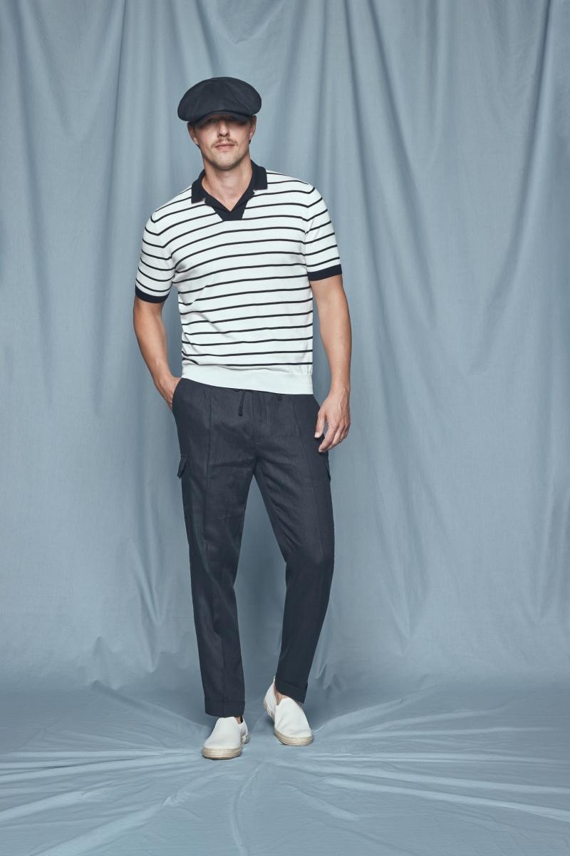 Polo skipper in maglia a righe bianco blu  57110/18052 005 GRAN SASSO 