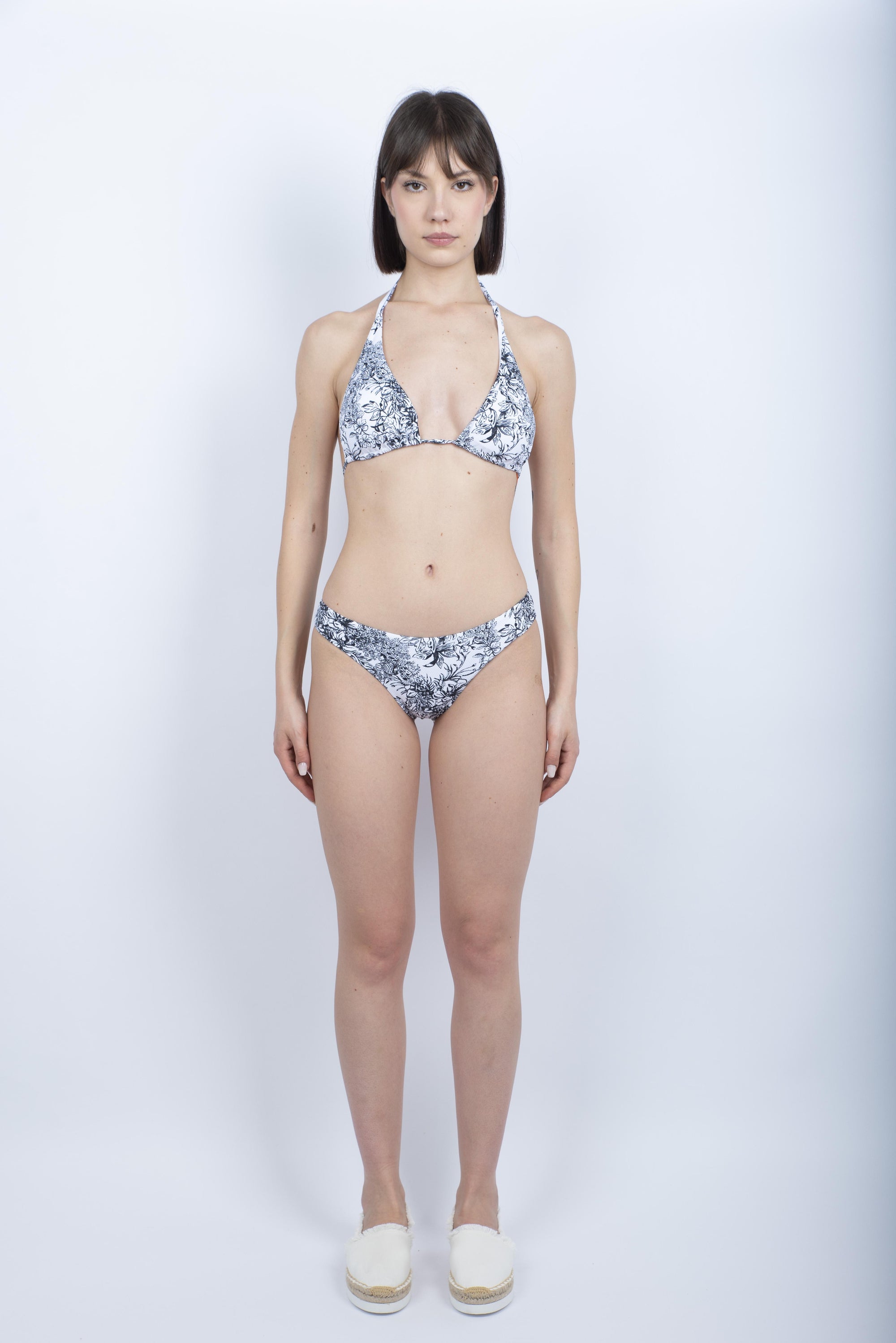 Bikini Hila Leni a triangolo americano e culotte con stampa Fleur de Joie nero W376KTLW613KBL 004FJ SUNDEK 