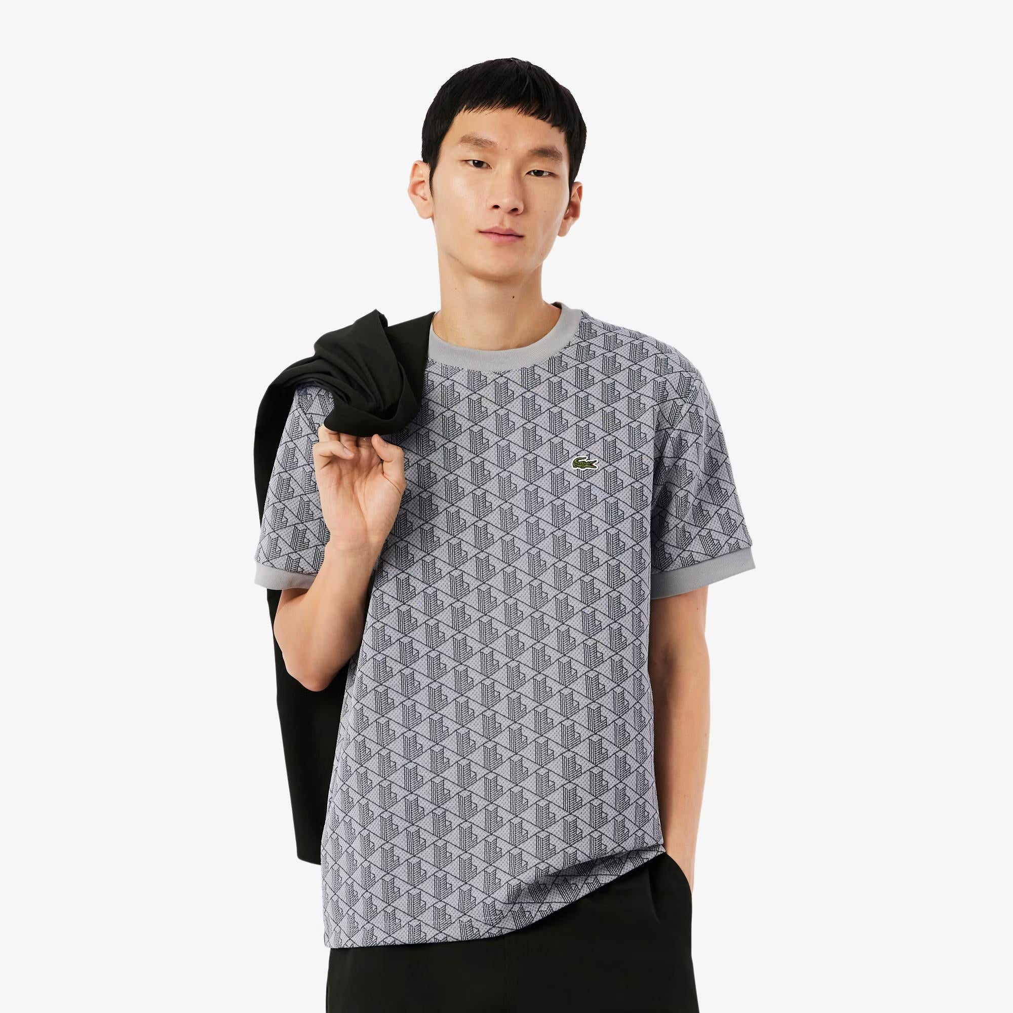 T-shirt slim fit con monogramma jacquard TH1197 41I LACOSTE 