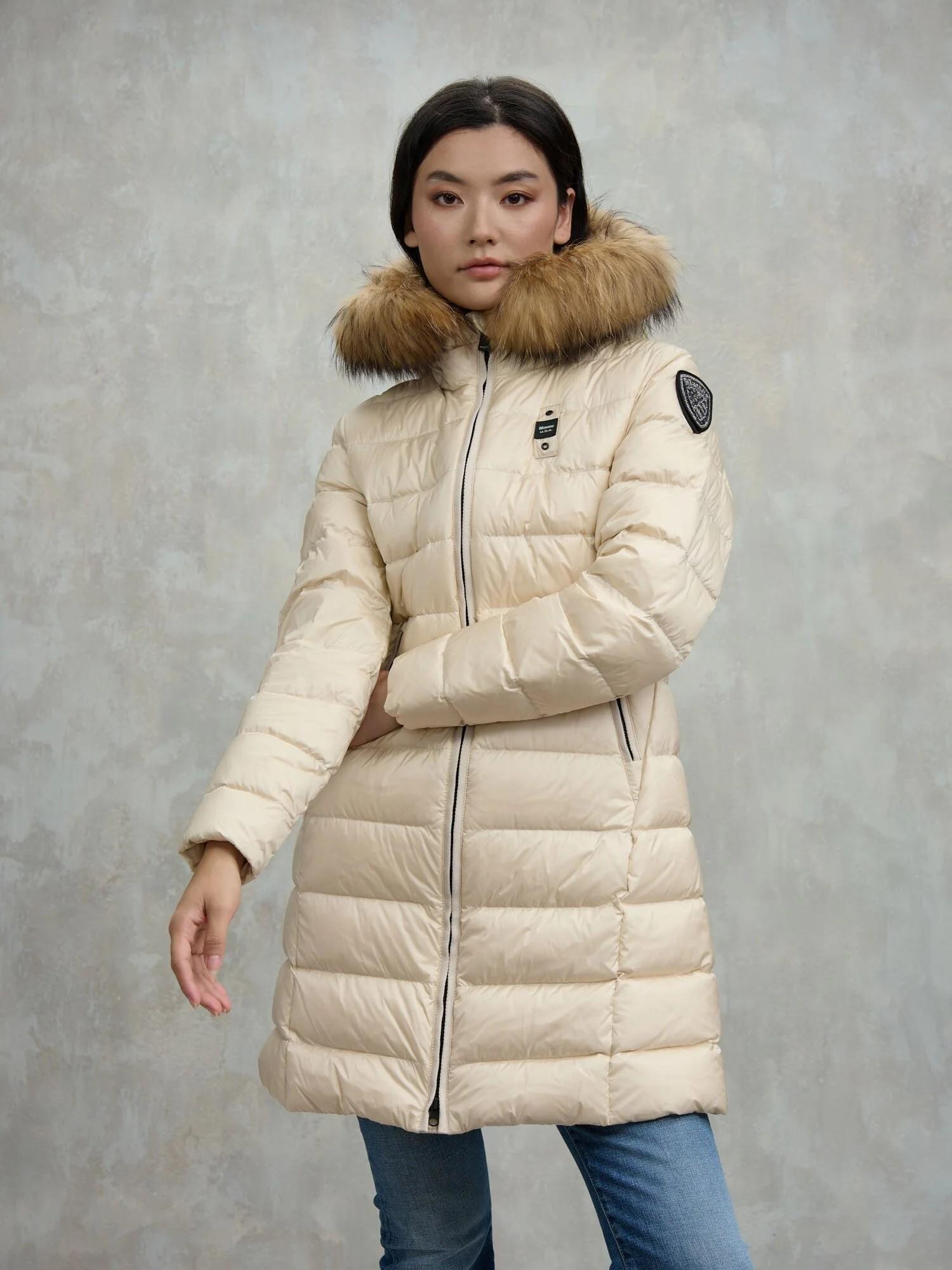 Piumino lungo con pelliccia kristin 25WBLDK03103 907GG BLAUER 