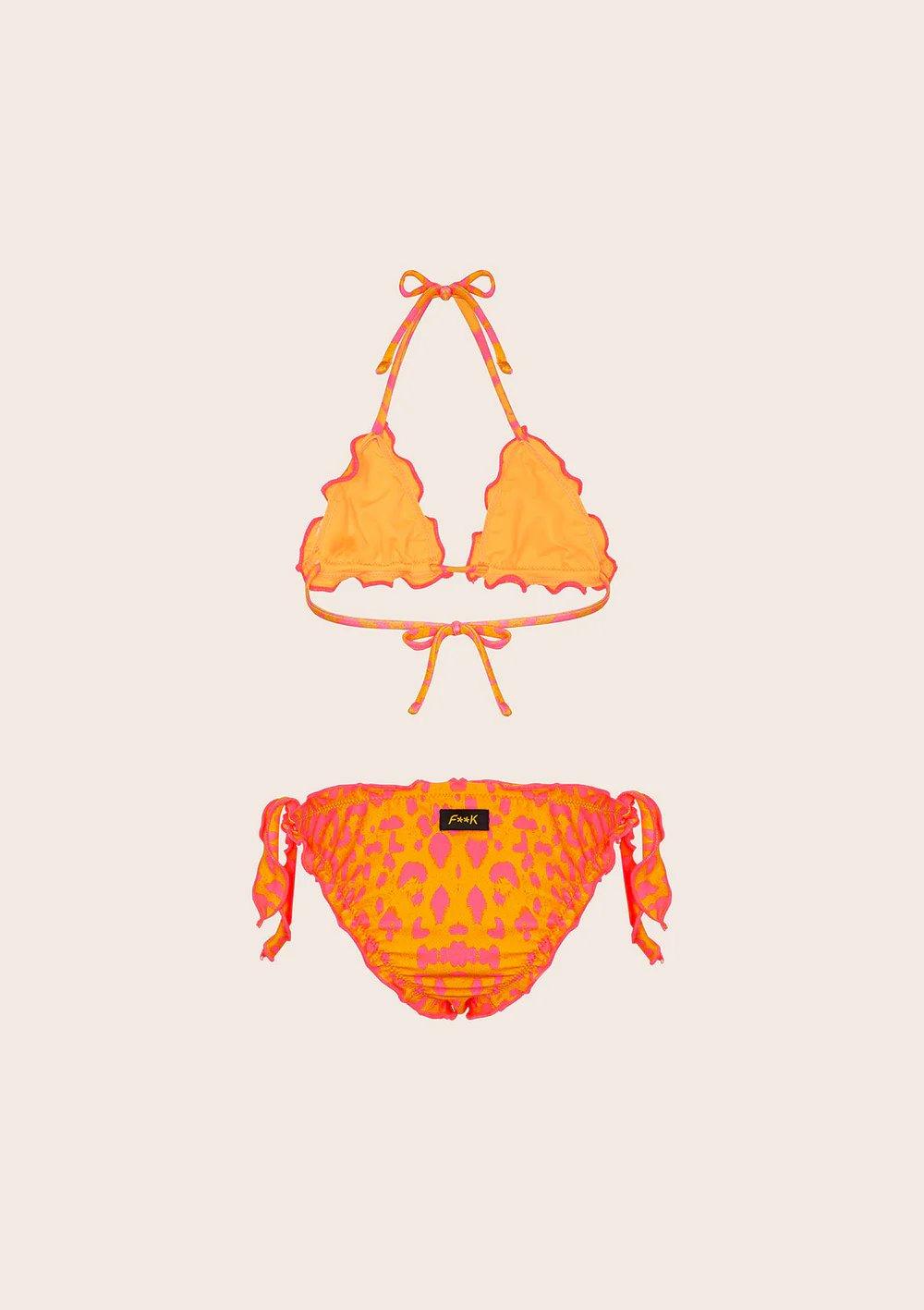 Bikini Bambina Triangolo con Slip Regolabile Fantasia arancione G1C05TAX 02 F**K 