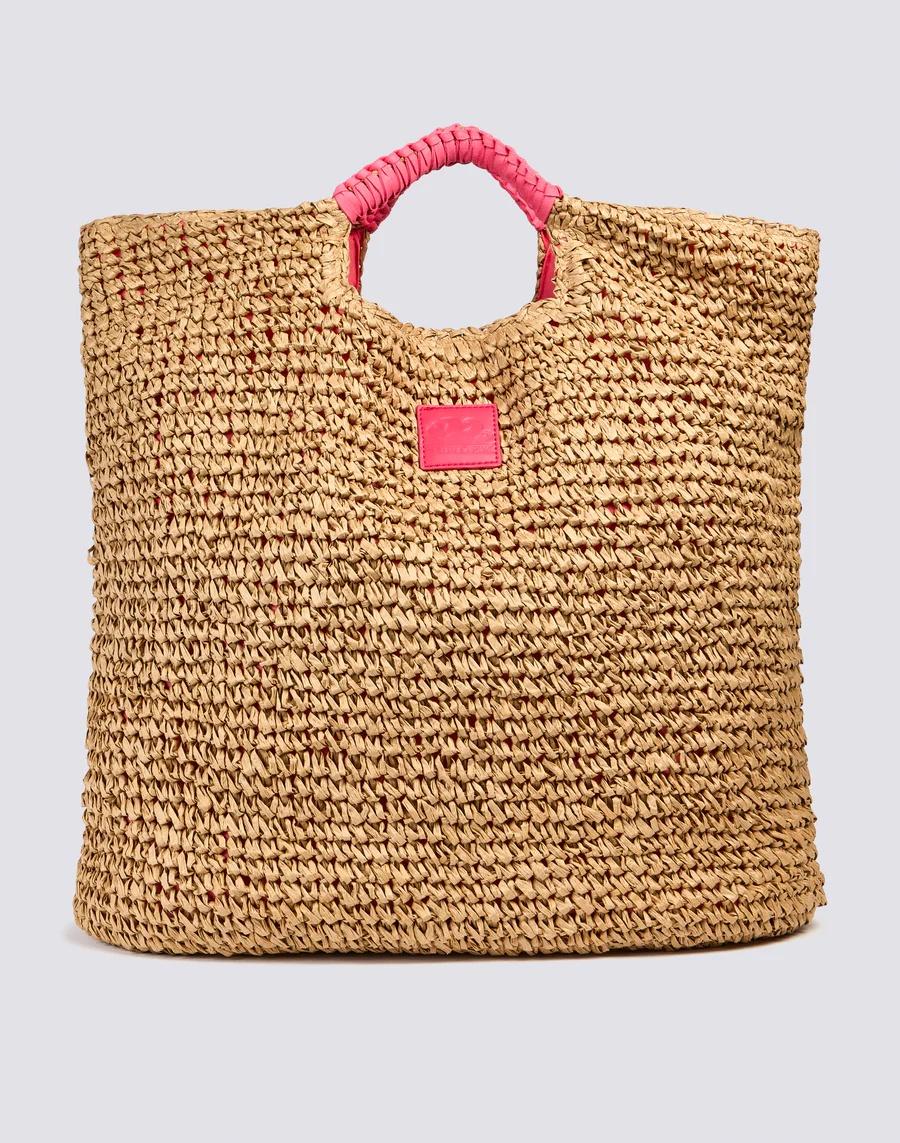 Maxi borsa in paper straw intrecciata rosa AW825ABPA100 A7001 SUNDEK 