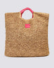 Maxi borsa in paper straw intrecciata rosa