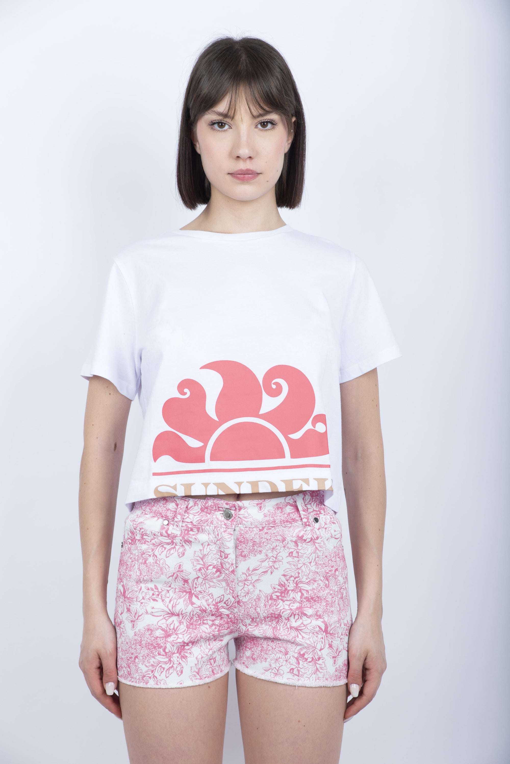 T-shirt crop bianco W740TEJS000 00602 SUNDEK 