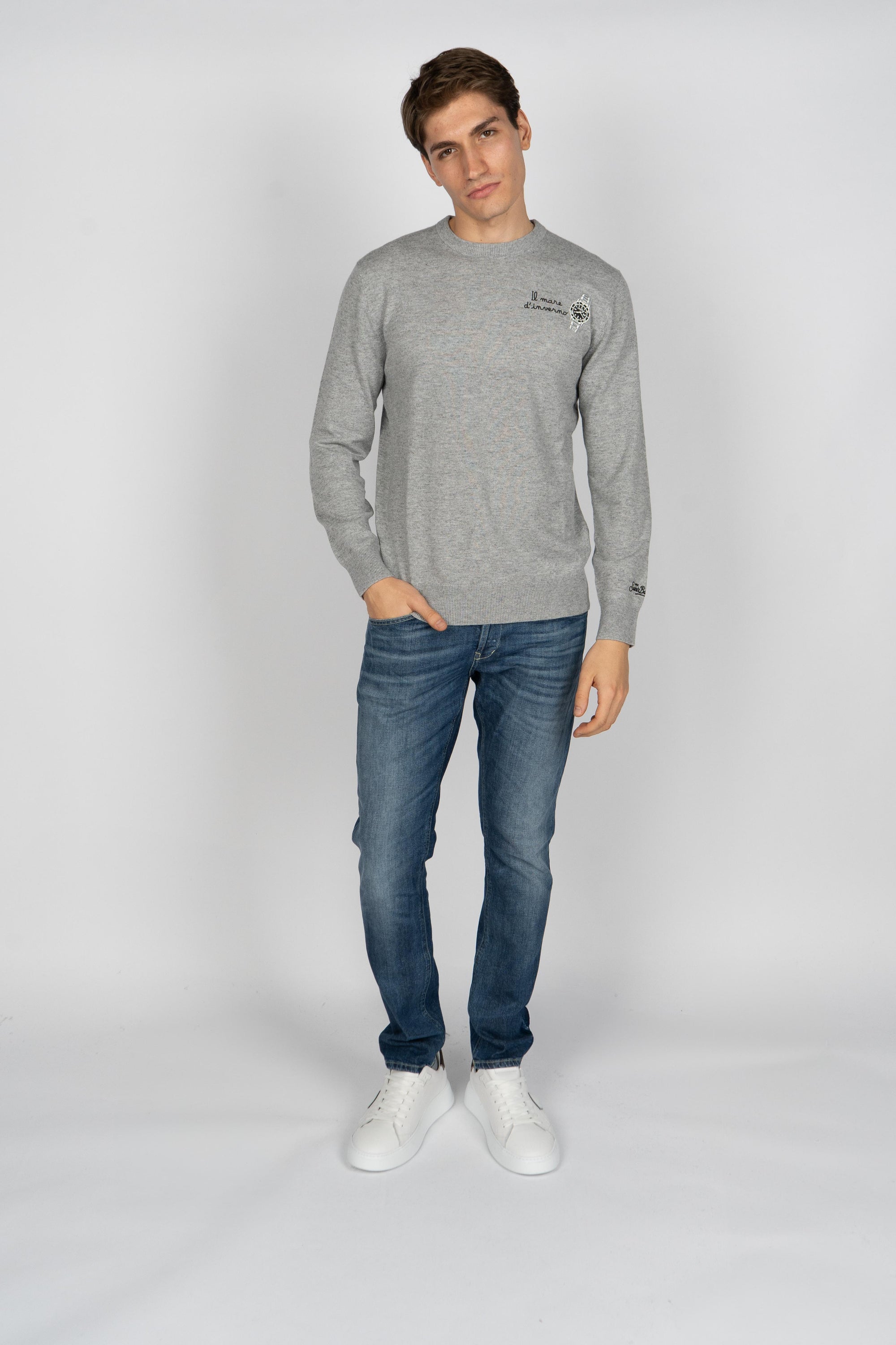 Maglione a girocollo Heron Light con ricamo Orologio HER0024 03126I MC2 SAINT BARTH 