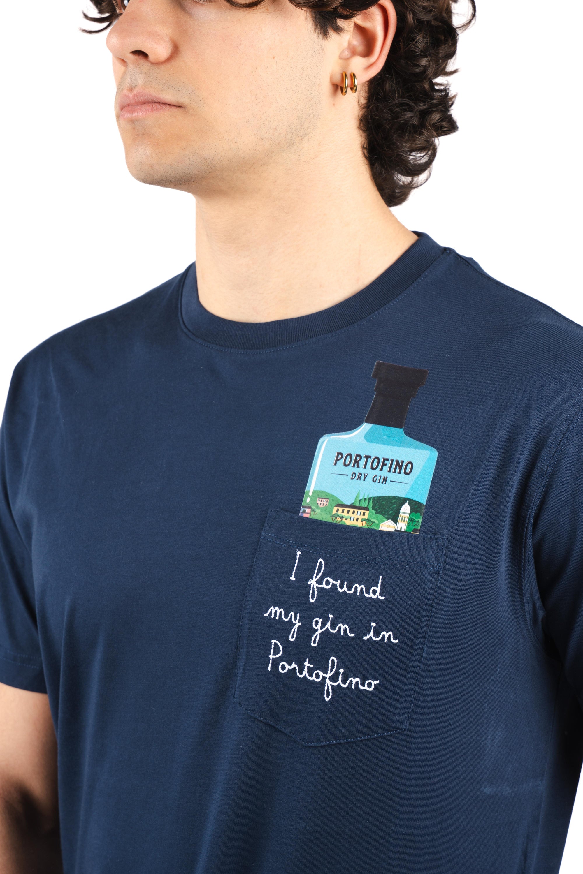 T-shirt Austin blu con ricamo I Found My Gin In Portofino | Special Edition AUS0001 04518L MC2 SAINT BARTH 