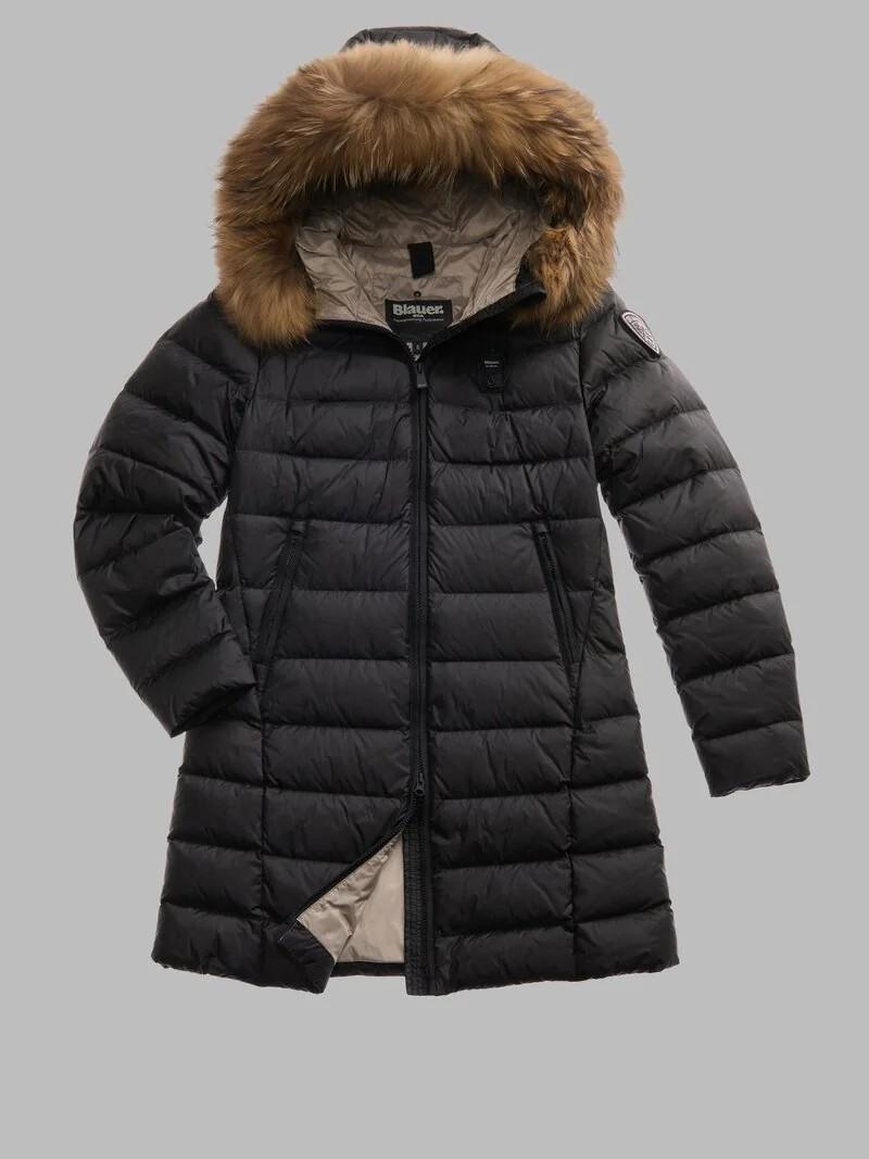 Piumino lungo con pelliccia kristin 25WBLDK03103 999EI BLAUER 