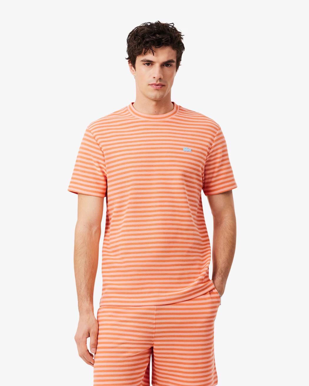 T-shirt in cotone testurizzato a righe TH2193 4HI LACOSTE 