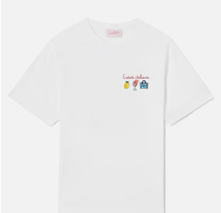 T-shirt Emilie bianca con ricamo Estate Italiana EMI0001 09757L MC2 SAINT BARTH 