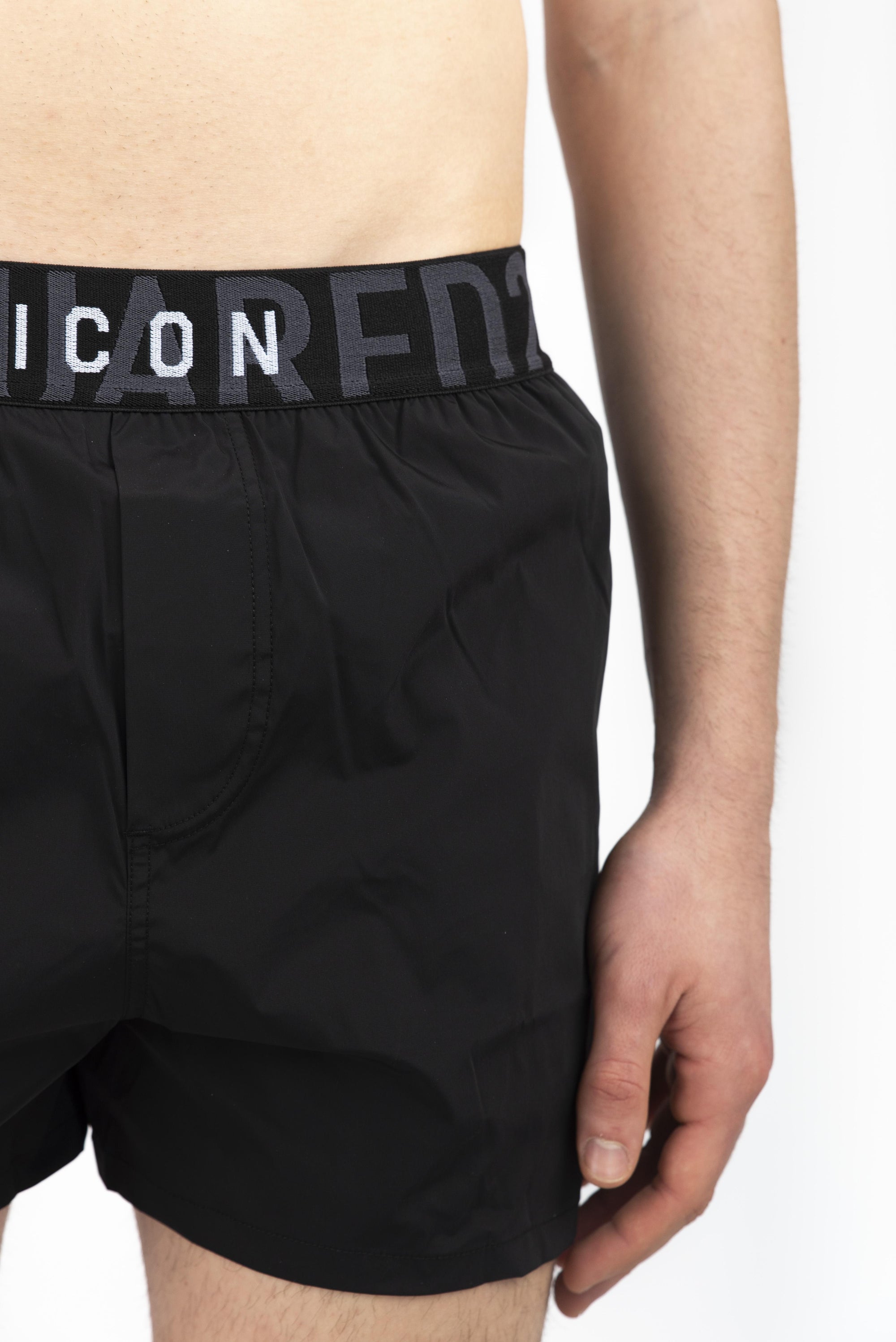 Swim boxer midi nero con logo Icon D7B646260 001 DSQUARED BEACHWEAR 