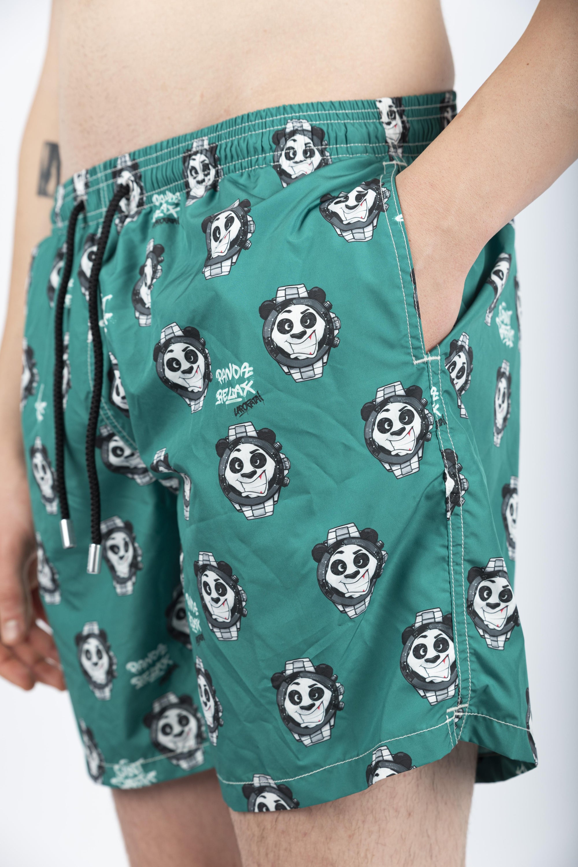 Costume da bagno da uomo Lighting con stampa Panda Watch verde LIG0001 02963H MC2 SAINT BARTH 