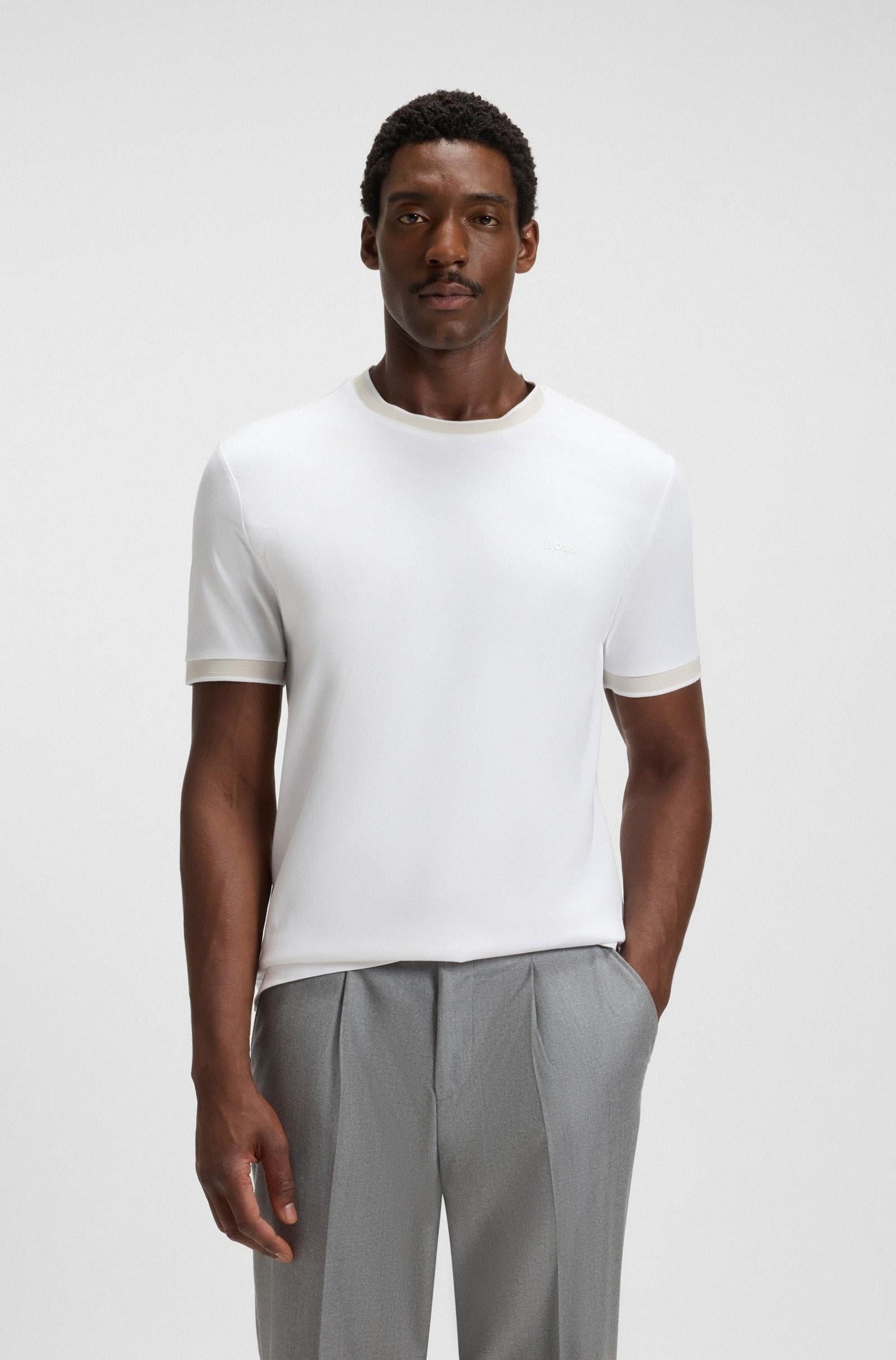 T-shirt slim fit in cotone mercerizzato con dettagli a contrasto 50543858 100 BOSS 
