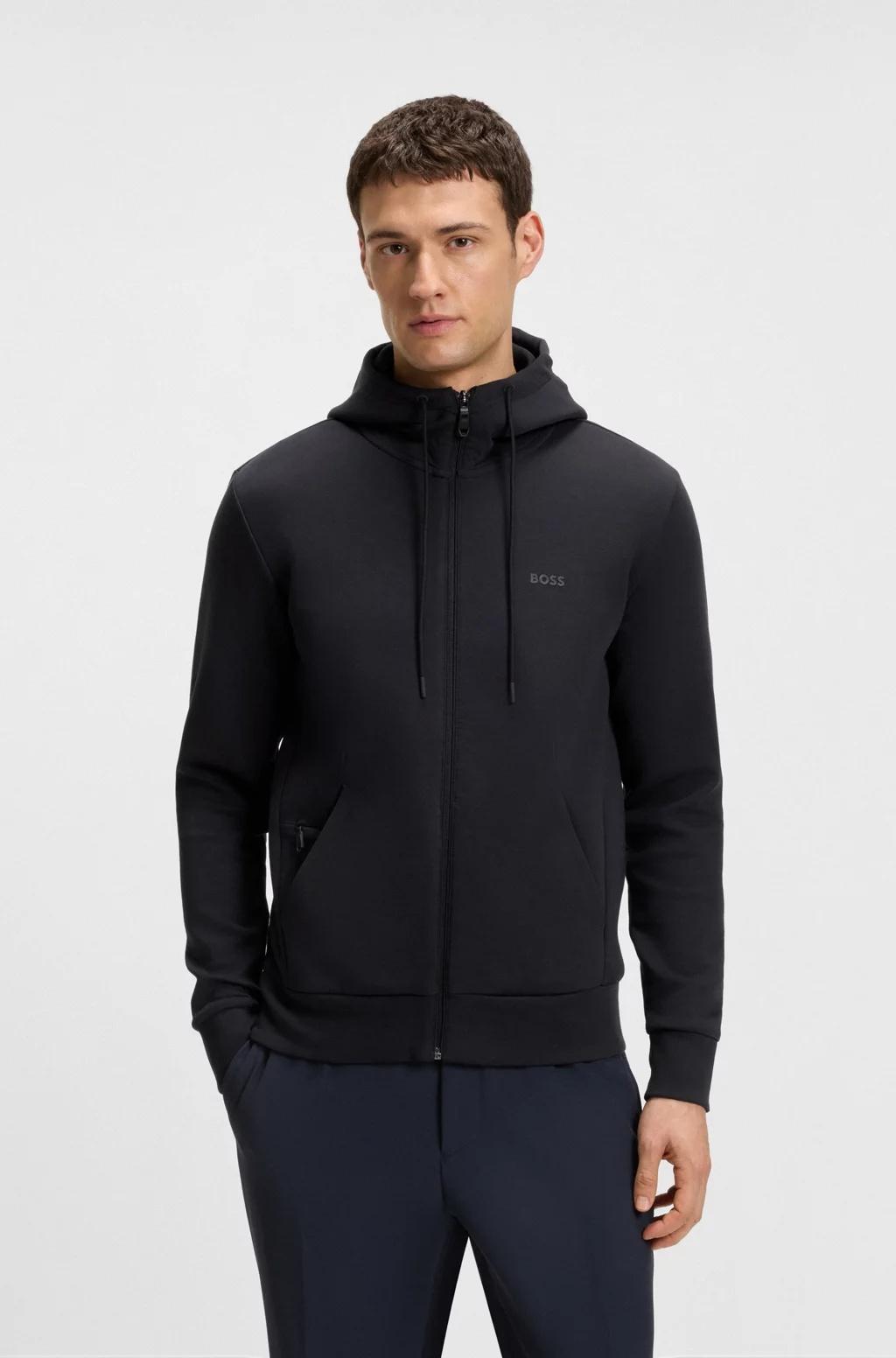 Felpa con cappuccio e zip in cotone elasticizzato con logo stampato 50506161 402 BOSS 